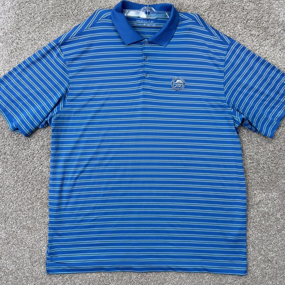Nike Polo Mens XL Dri-FIT Walnut Creek Country Club Blue Striped EUC